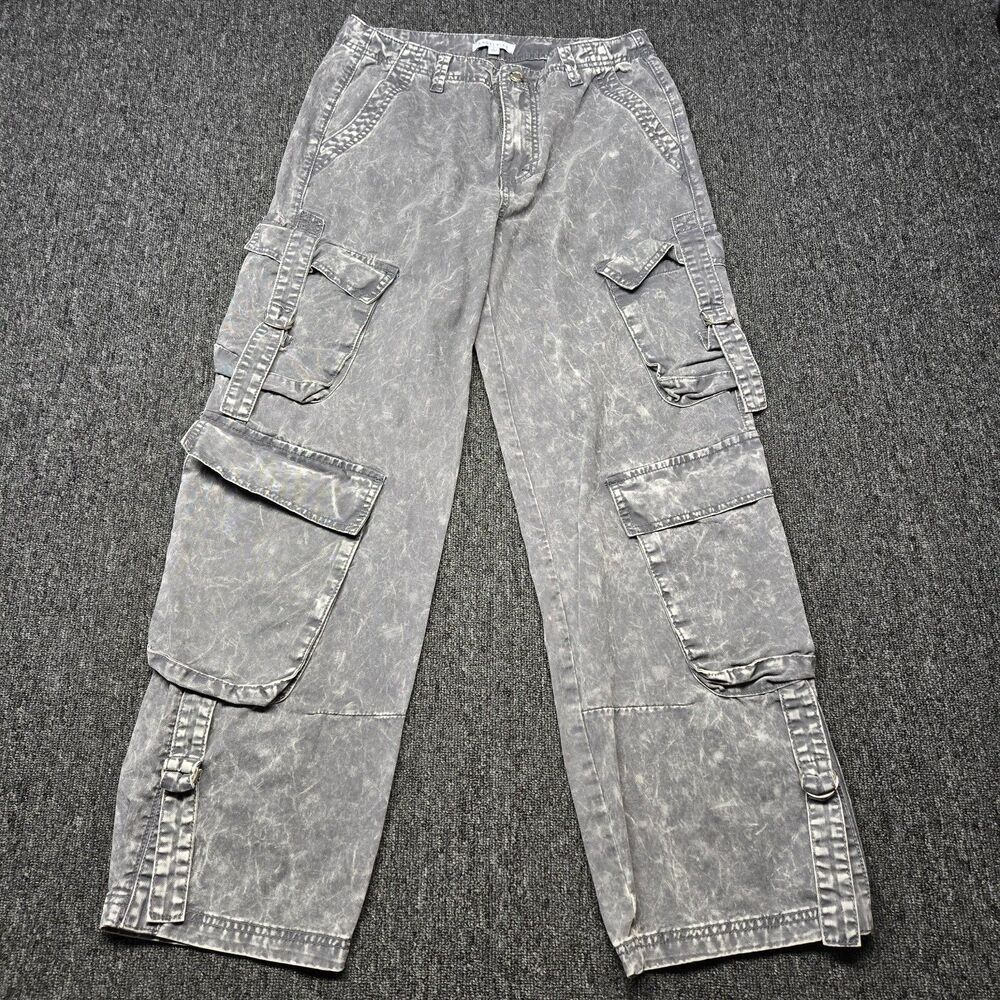 Angel Kiss Cargo Jeans Women’s 9 Black Acid Wash Stretch Denim Y2K Utility